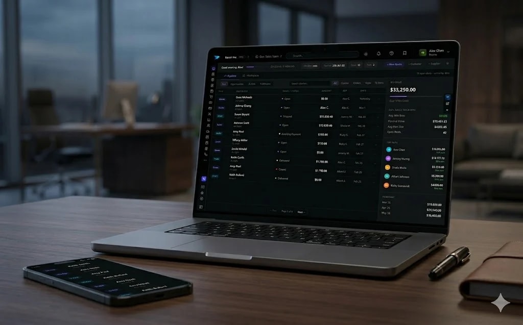Reyvn shown as a premium operations workspace on a device mockup.